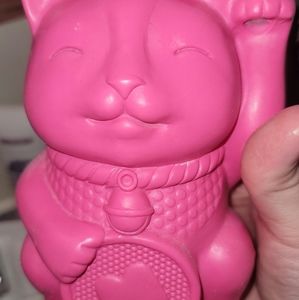 Japanese Ceramic Pink Maneki Neko Lucky Cat Pen Holder. RARE